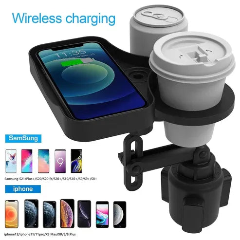 🔥 Car Cup Holder with 15W Wireless Charging – Fast & Secure Mount🚗☕